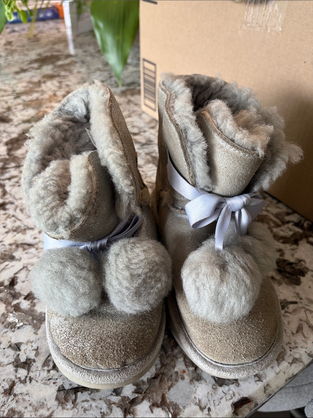 Kids Plush Pom-Pom Winter Boots - Light Silver/Gray